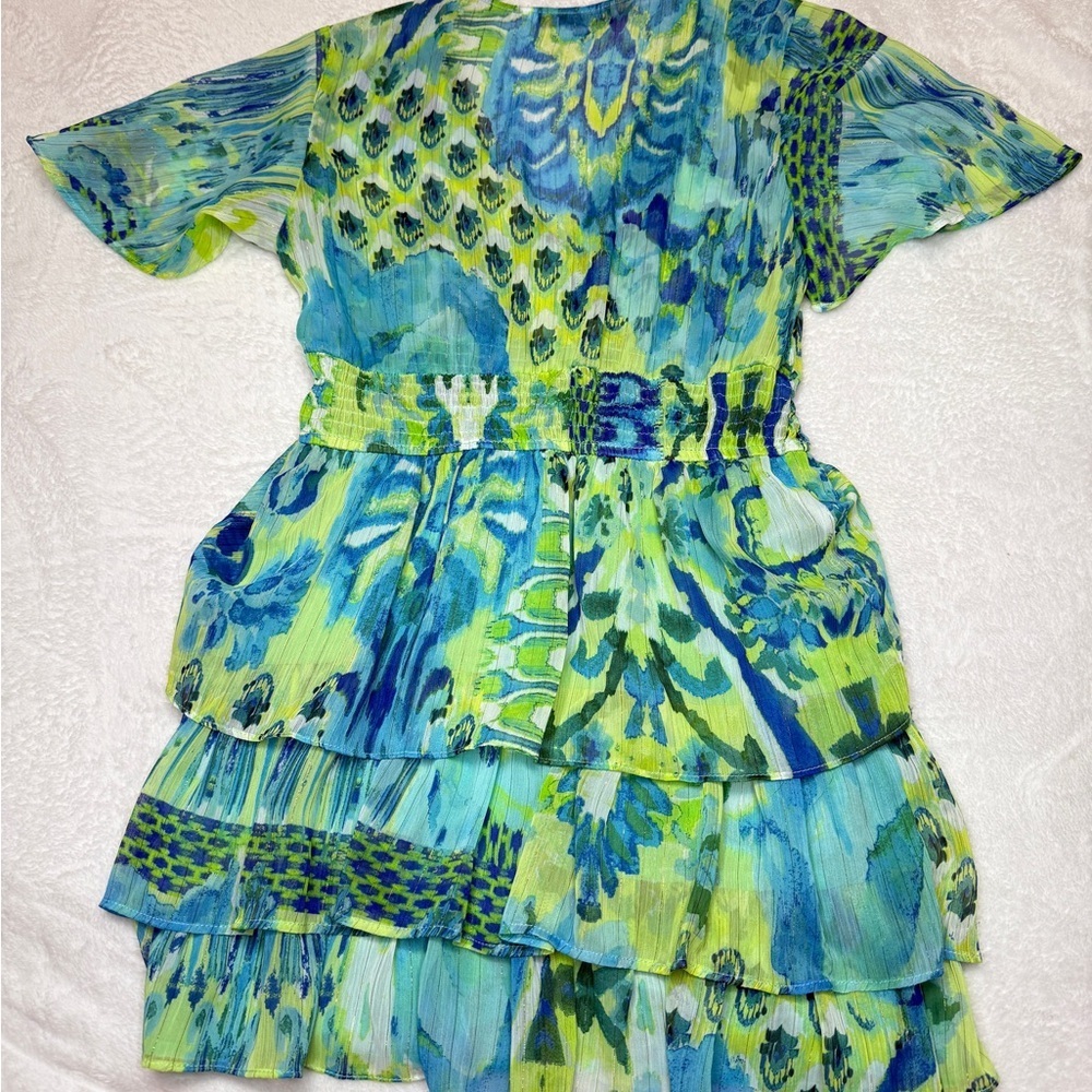 Zara Size Small Floral Blue and Green Women's Dress - Picture 4 of 8